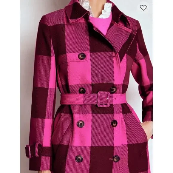 Boden 4P Cheltenham Trench Coat Pink Peony, Chestnut Gingham - Picture 8 of 11